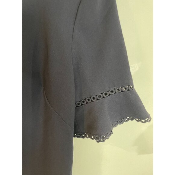 LOFT Petites 10P Navy Blue Shift Dress With Eyelet Trim Sleeves Short Sleeve - Picture 5 of 14